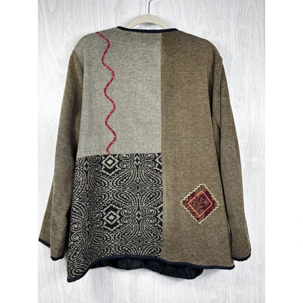Vintage White‎ Stag Tapestry Jacket Embellished Boho Cottagecore Women XL